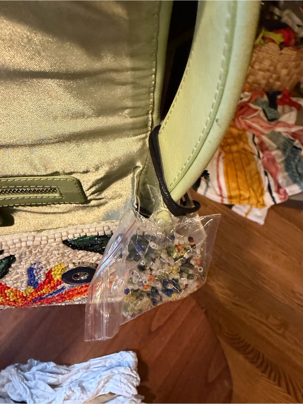 STAUD Beaded Tropical Floral Shoulder Bag in Light Green - Picture 7 of 10